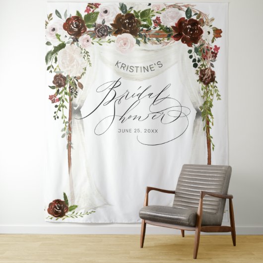 Rustikales Burgund Rosa Brautparty Wandteppich (Beispiel)