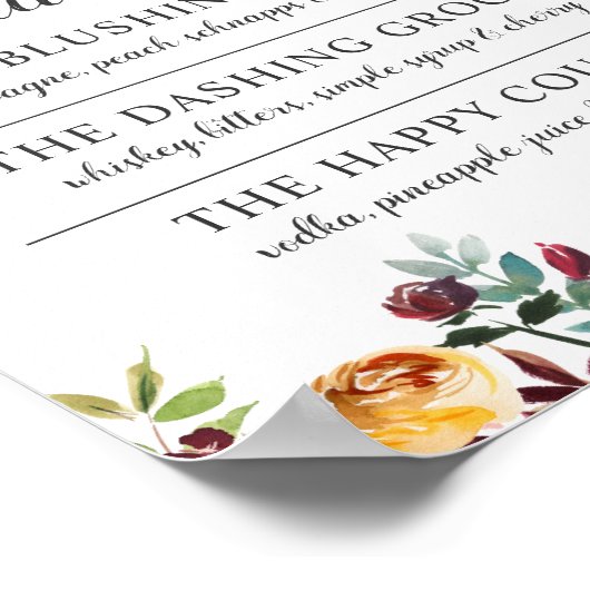 Rustikales Burgund Rosa Hochzeit im Herbst Signatu Poster (Ecke)