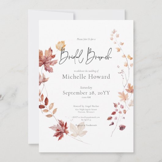 Rustikales Burgund & Rust Herbstlaubs Bridal Brunc Einladung (Vorderseite)