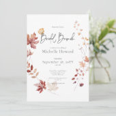 Rustikales Burgund & Rust Herbstlaubs Bridal Brunc Einladung (Stehend Vorderseite)