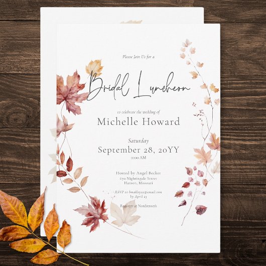 Rustikales Burgund & Rust Herbstlaubs Bridal Lunch Einladung