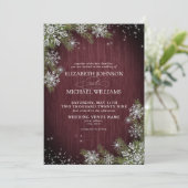 Rustikales Burgund Silver Winter Wood Kariert Wedd Einladung (Stehend Vorderseite)
