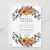 Rustikales Burgund Sonnenblumen Brautparty Einladung (Vorderseite)