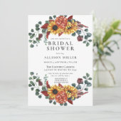 Rustikales Burgund Sonnenblumen Brautparty Einladung (Stehend Vorderseite)