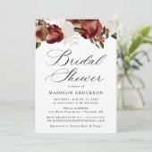 Rustikales Burgund und Elfenbeinküste Rose Brautpa Einladung (Stehend Vorderseite)