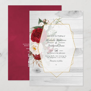 Rustikales Burgund und geometrische Hochzeit mit w Einladung