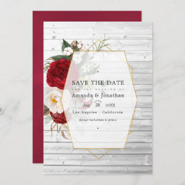 Rustikales Burgund und geometrische Hochzeit mit w Save The Date
