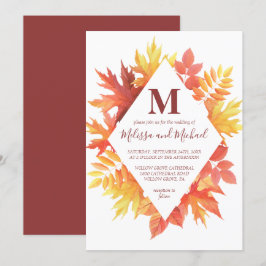 Rustikales Burgund und orangefarbene Herbstlaub Ho Einladung