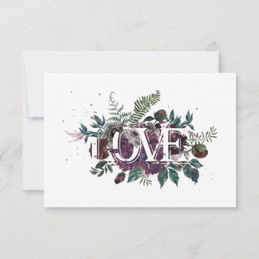 Rustikales Burgund und Pine Botanical Wedding RSVP (Rückseite)