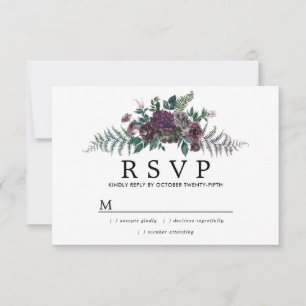 Rustikales Burgund und Pine Botanical Wedding RSVP Karte