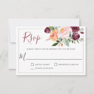 Rustikales Burgund und rosa Blumenzwiebeln RSVP