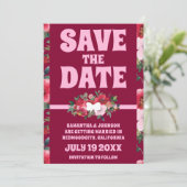 Rustikales Burgund und rosa Blüten Save the Date Einladung (Stehend Vorderseite)