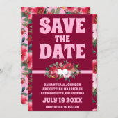 Rustikales Burgund und rosa Blüten Save the Date Einladung (Vorne/Hinten)