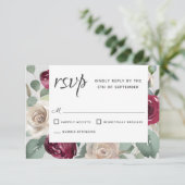 Rustikales Burgund und Weiße Rosen Wasserfarben RSVP Karte (Stehend Vorderseite)