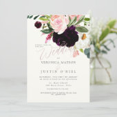 Rustikales Burgund+Wasserfarben-Blume Einladung (Stehend Vorderseite)