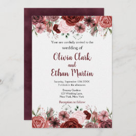 Rustikales Burgund Wasserfarben Einladung