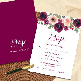 Rustikales Burgund Wasserfarbenfloral RSVP Karte