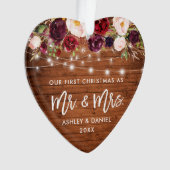 Rustikales Burgunder Blumenleuchten Erste Weihnach Ornament (Vorderseite)