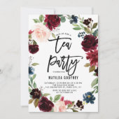 Rustikales Burgunder Blumenrahmen Herbst Tee Party Einladung (Vorderseite)
