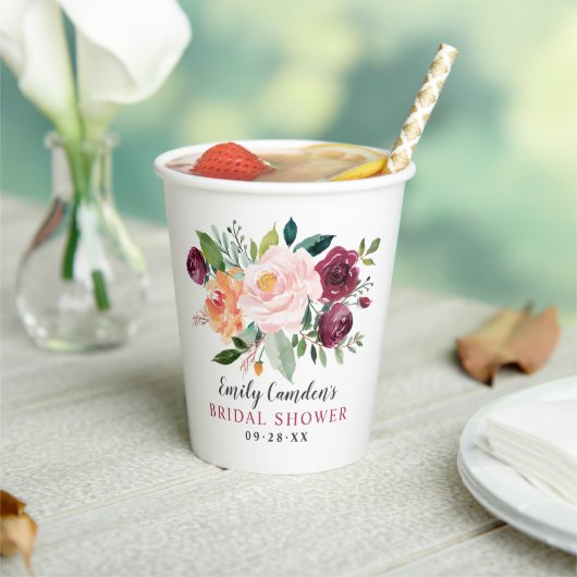 Rustikales Burgunder Blush Fall Brautparty Pappbecher (In Situ)
