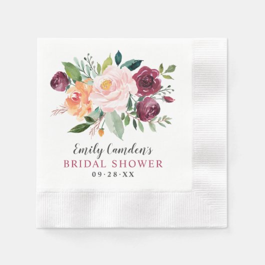 Rustikales Burgunder Blush Fall Brautparty Serviette (Vorderseite)