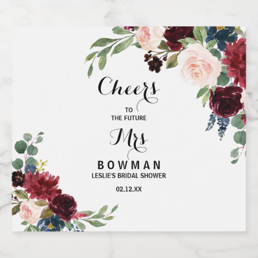 Rustikales Burgunder Brautparty Weinkeller und Wei Schaumweinetikett (Einzelnes Label)