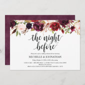 Rustikales Burgunder Hochzeitsessen Probe lädt ein Einladung (Vorne/Hinten)