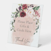 Rustikales Burgunder Rosen Brautparty Willkommen Sockelschild (Vorderseite)