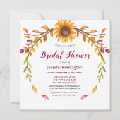 Rustikales Burgunder Sonnenblumen-Brautparty Einladung (Vorderseite)