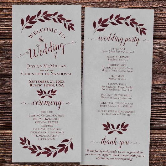 Rustikales Burgunder Wasserfarbe Blätter auf der g Programm