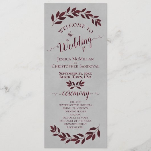 Rustikales Burgunder Wasserfarbe Blätter auf der g Programm (Vorderseite)