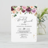 Rustikales Burgunder Wasserfarben Blume & Goldfall Einladung (Stehend Vorderseite)