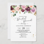 Rustikales Burgunder Wasserfarben Blume & Goldfall Einladung (Vorderseite)