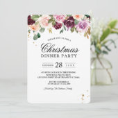 Rustikales Burgunder Wasserfarben Blume & Goldfall Einladung (Stehend Vorderseite)