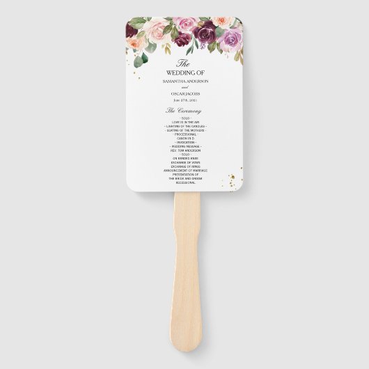 Rustikales Burgunder Wasserfarben Blume & Goldfall Fächer (Vorderseite)