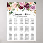 Rustikales Burgunder Wasserfarben Blume & Goldfall Poster (Vorne)