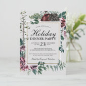 Rustikales Burgunder Weihnachts-Party der Roten Fl Einladung (Stehend Vorderseite)