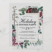 Rustikales Burgunder Weihnachts-Party der Roten Fl Einladung (Vorne/Hinten)