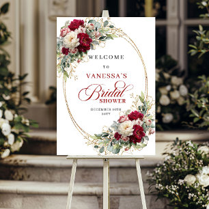 Rustikales burgunderrotes florales Begrüßungsschil Poster