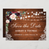 Rustikales Burgundy Bläserholz Save the Date (Vorne/Hinten)