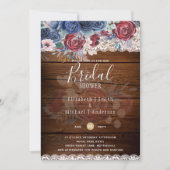 Rustikales Burgundy Blue Floral Brautparty Digital Einladung (Vorderseite)