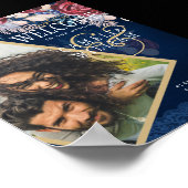 Rustikales Burgundy Blue Floral Lace FOTO Willkomm Poster (Ecke)