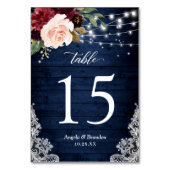 Rustikales Burgundy Blumenstrauß Hochzeit Tischnummer (Rückseite)