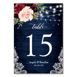 Rustikales Burgundy Blumenstrauß Hochzeit Tischnummer