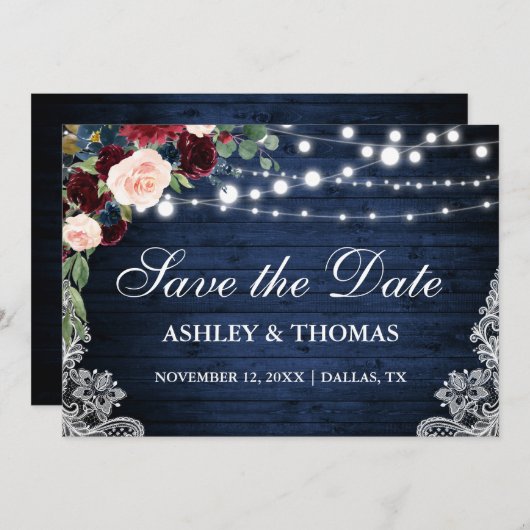 Rustikales Burgundy Blumenwald Save the Date (Vorne/Hinten)