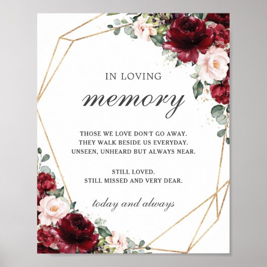 Rustikales Burgundy Blush Bloral in Love Memory Poster (Vorne)