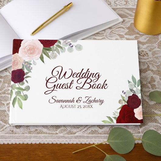 Rustikales Burgundy Blush Elegantes Floral Boho Ho Gästebuch