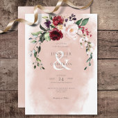 Rustikales Burgundy & Blush Pink Roses Wedding Einladung
