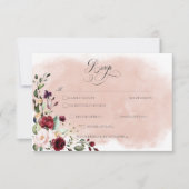 Rustikales Burgundy & Blush Pink Roses Wedding RSVP Karte (Vorderseite)