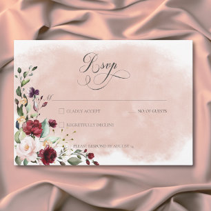 Rustikales Burgundy & Blush Pink Roses Wedding RSVP Karte